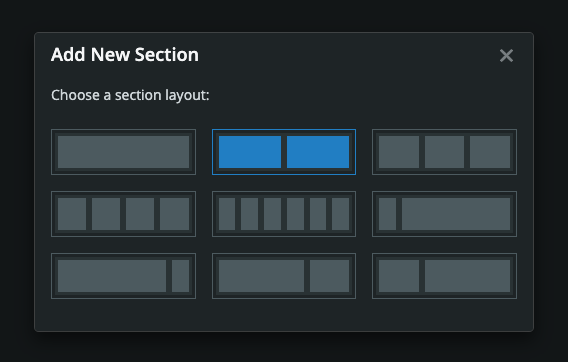 Dashboard Builder Add Section Modal