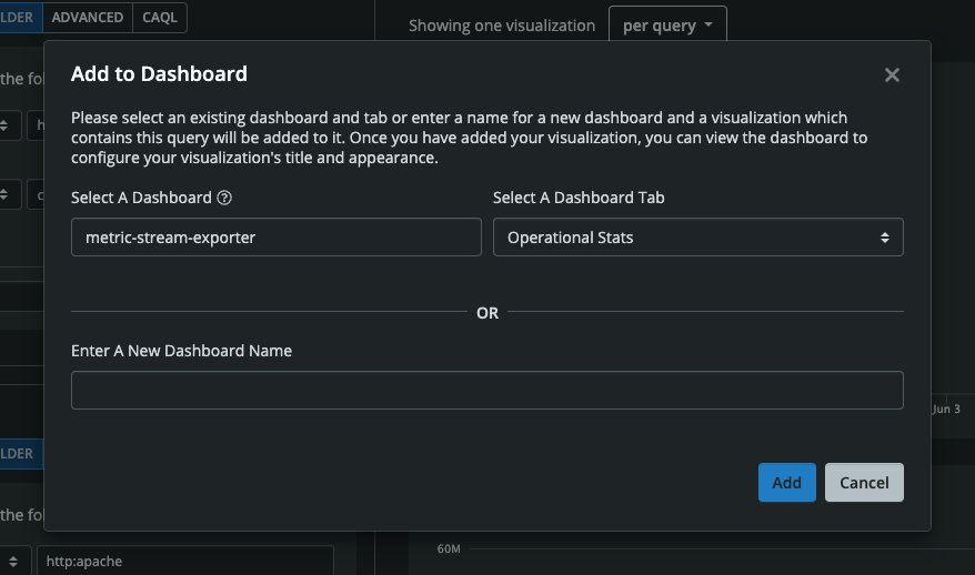 Metrics Explorer Add Visualization to Dashboard