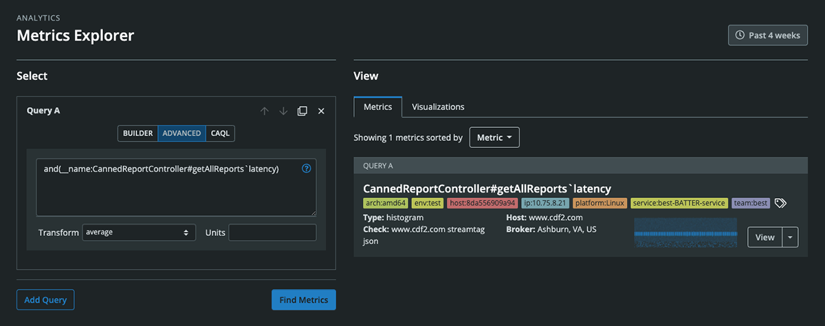 Metrics Explorer Advanced Search