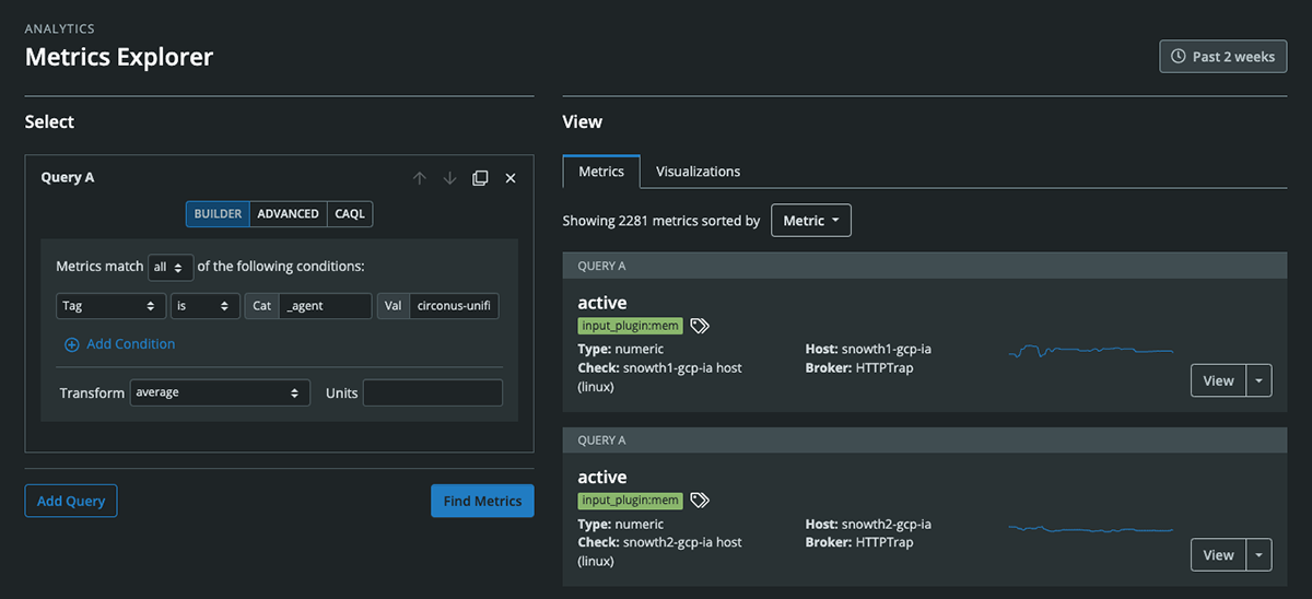 Metrics Explorer Metrics List